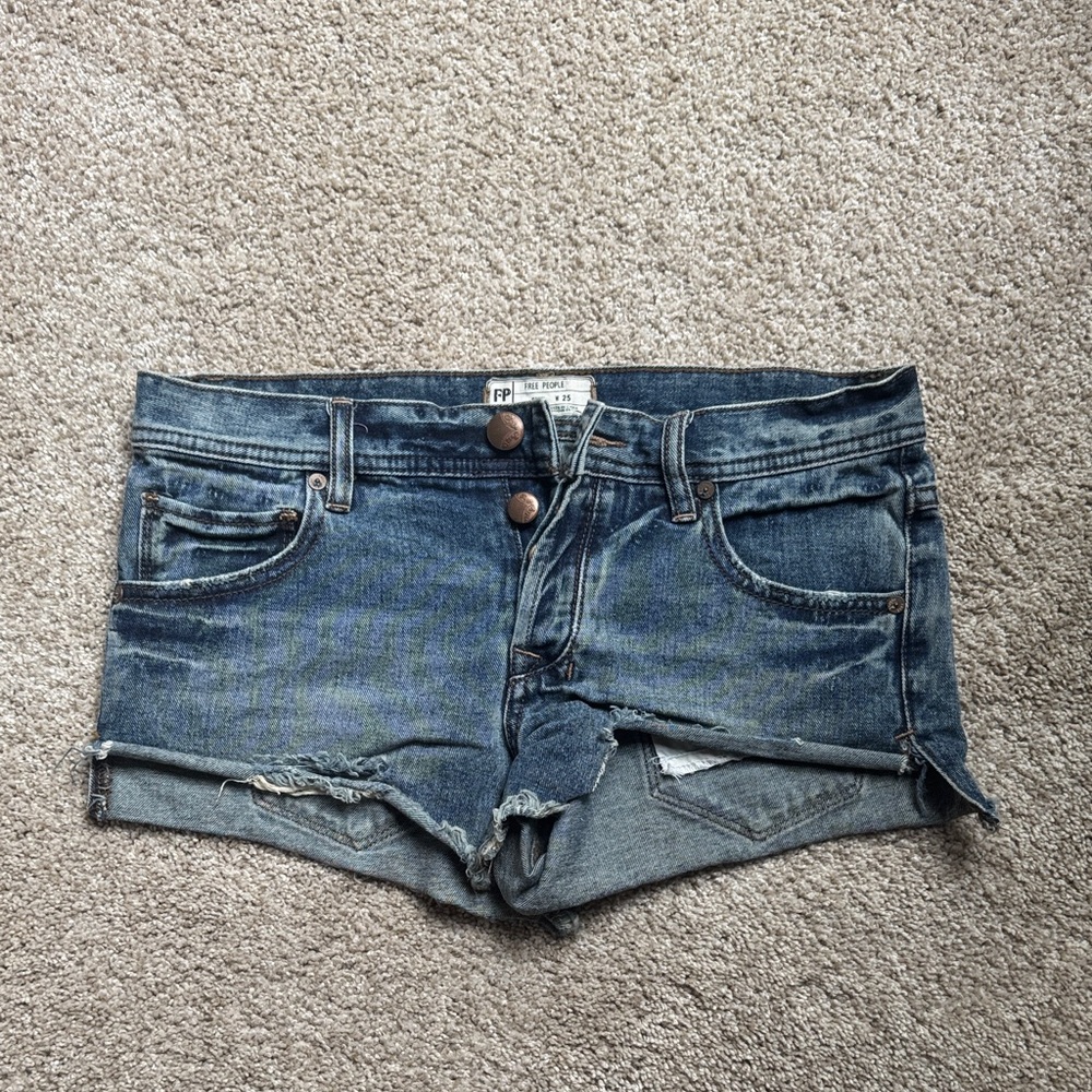 Free People Blue Jean Shorts with Distressed Hem